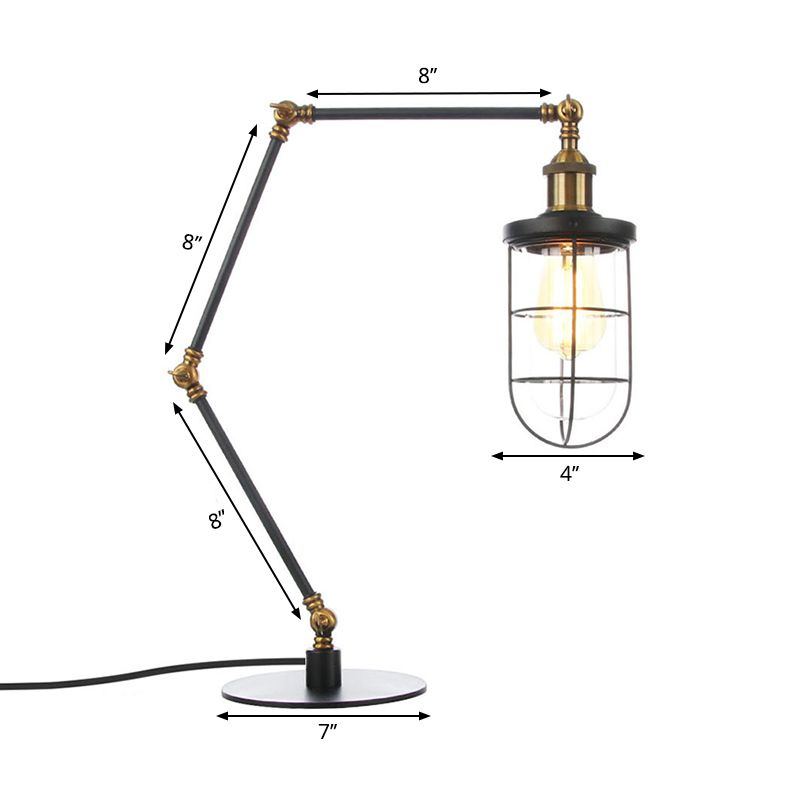 Wire Guard Metal Table Lighting Nautical Style 1 Light Adjustable Black/Brass Table Lamp for Restaurant