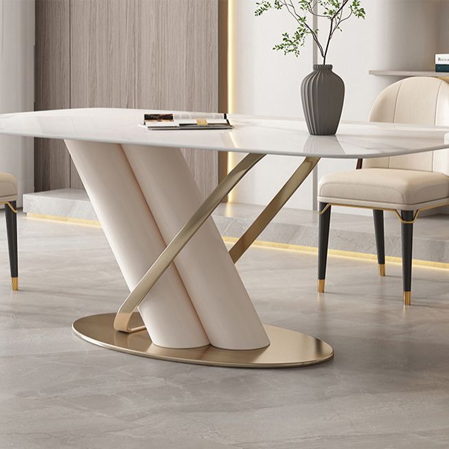 Contemporary Rectangle Shape Sintered Stone Top Dining Set Standard Kitchen Dining Set in White