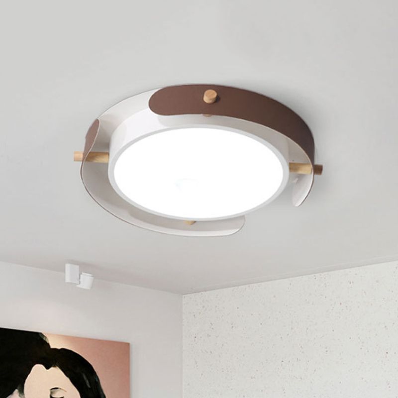 Nordisch Stil Rund Deckenlampe Metall Weiß/Braun Flush Mount Licht mit Diffuser, 16 "/19.5" W