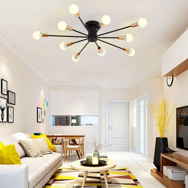 Bare Lampe Sputnik Deckenleuchte im industriellen Retro -Stil Schmiedeeisen halb Flush Mount