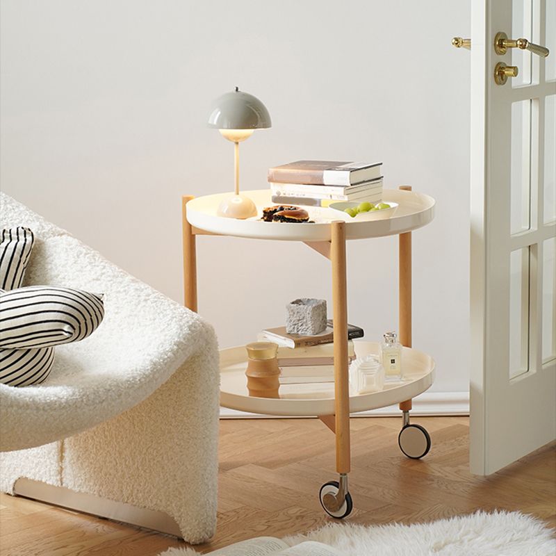 Dia 22.2" Round Side Table Modern Tray Top End Table with Casters