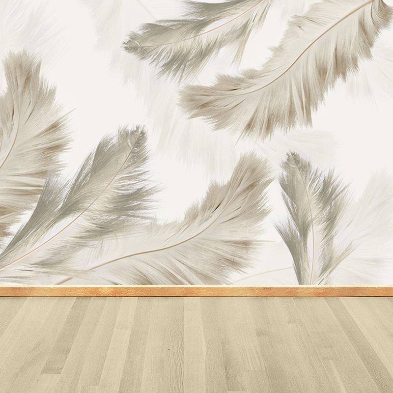 Full Size Illustration Modern Mural Wallpaper with Bird Feathers in Pastel Color