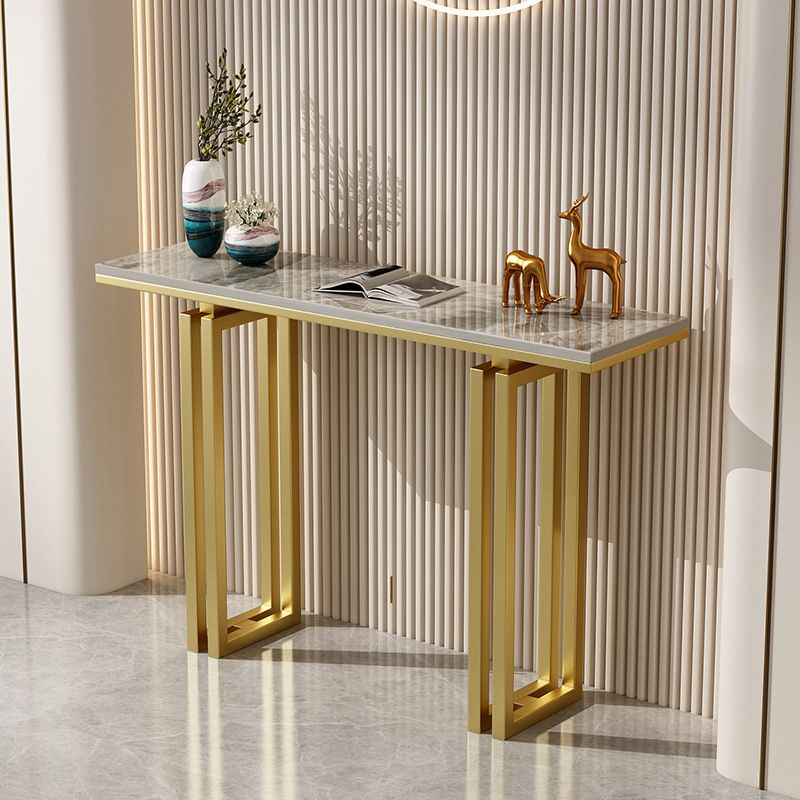 Glam Rectangle Console Accent Table Antique Finish Console Sofa Table in Stone