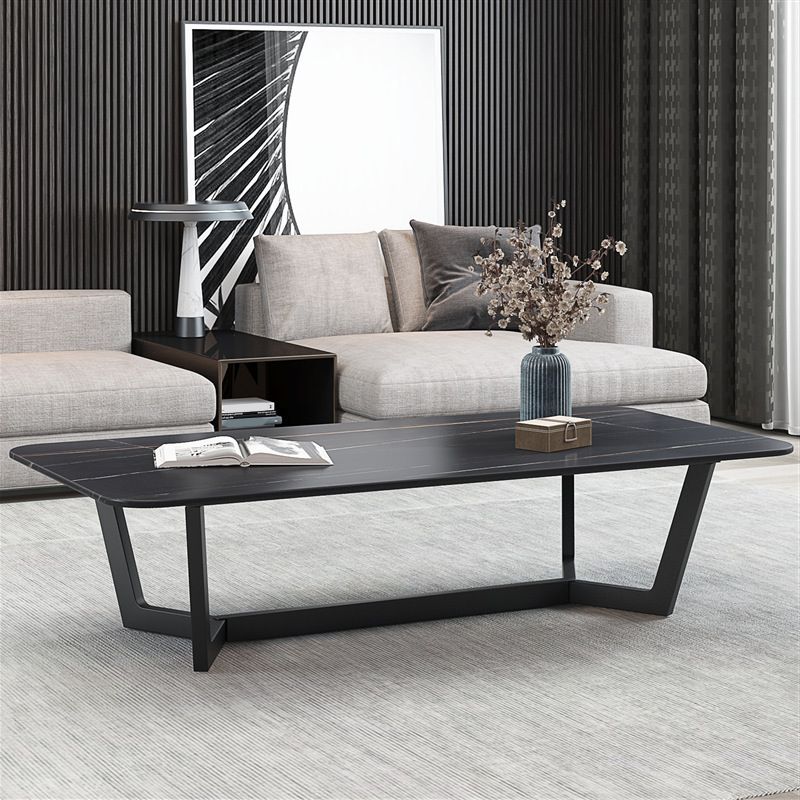 17.7" High Trestle Coffee Table Black Finish Slate Top Cocktail Table