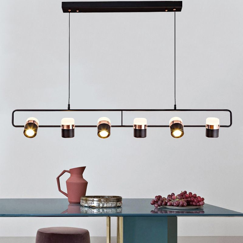 Modern Cylinder Shade Kitchen Island Lighting Black Metallic Light for Dining Room