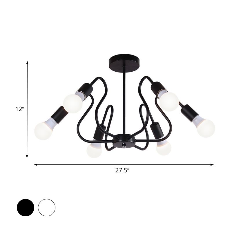 Bombilla expuesta de metal, iluminación de montaje semiempotrado, luz de techo Industrial Retro de 3/5/6 cabezales para comedor en negro/blanco