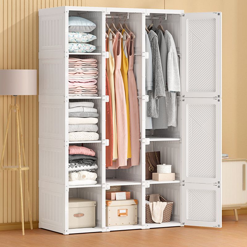 White Freestanding Plastic Wardrobe Foldable Wardrobe with Shelves