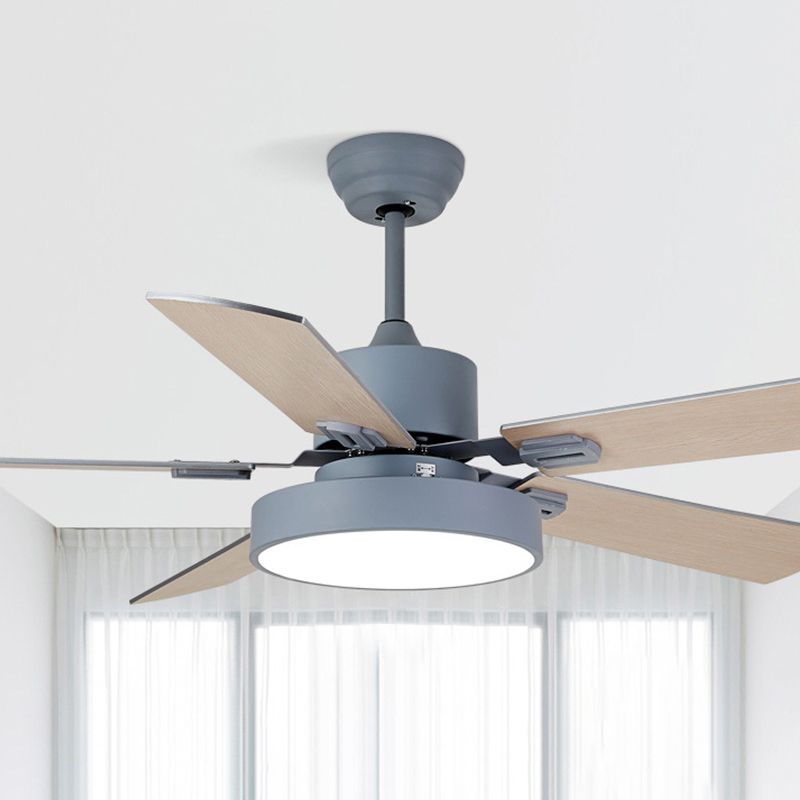 5-BladeDrum Living Room Hanging Fan Light Fixture Traditional Acrylic 52" Wide LED Semi Flush Light