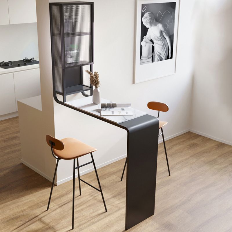 Glam Rectangle Bar Dining Table Stone Top and Metal Frame Bar Table