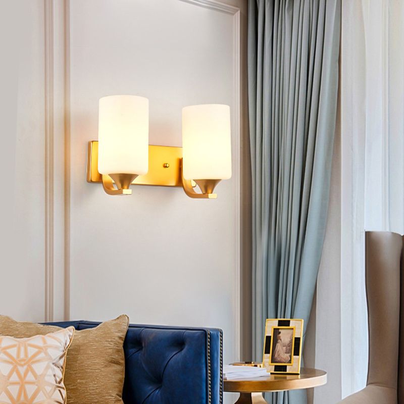 Modern Style Cylinder Shade Wall Light Glass Sconces for Bedroom