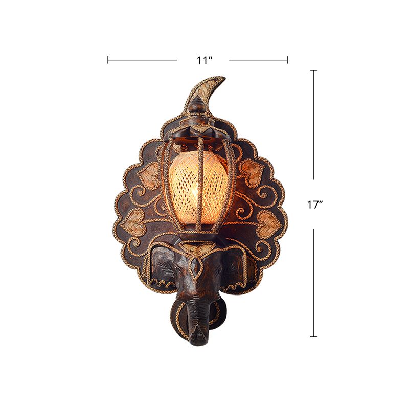 Wall Lighting Fixture Country Stairway Wall Sconce with Melon Bamboo Shade in Brown