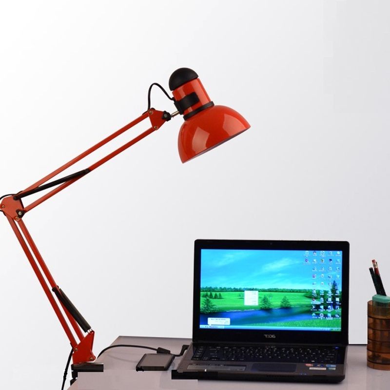 Adjustable Dome Shade Desk Lamp Simple Style Metallic 1 Light Black/Red Reading Book Light for Study Room