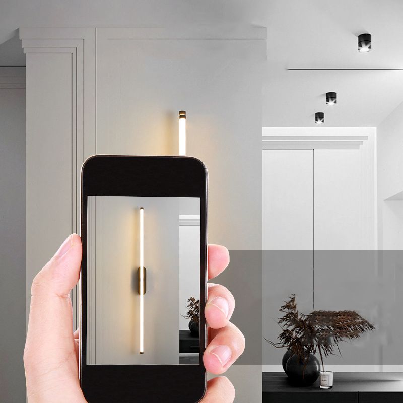 Contemporary Linear Sconce Lights Metal 1 Light Wall Mount Light Fixture in Black