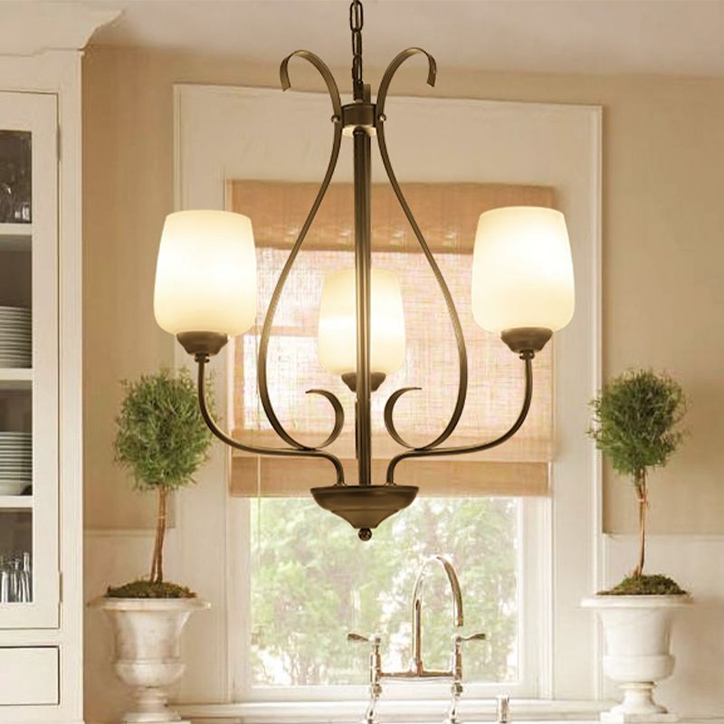 Crème glazen tulpen kroonluchter lamp vintage 3/6/8 bollen eetkamer hanger in zwart met regendruppel kooi