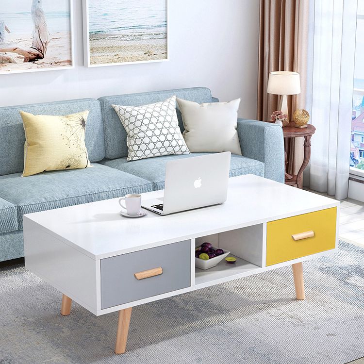 Modern 4 Legs Cocktail Table Wood 1 Single Coffee Table with Drawers