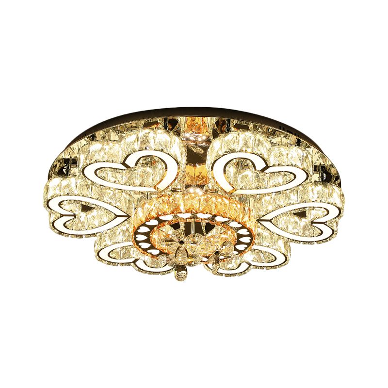 Contemporary Flush Mount Light with Crystal Block Shade Chrome Loving Heart LED Ceiling Lamp for Sitting Room