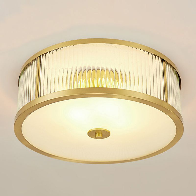 Transparent Glass Drum Flush Ceiling Light Fixtures Simplistic Bedroom Flush Mount Ceiling Light Fixtures
