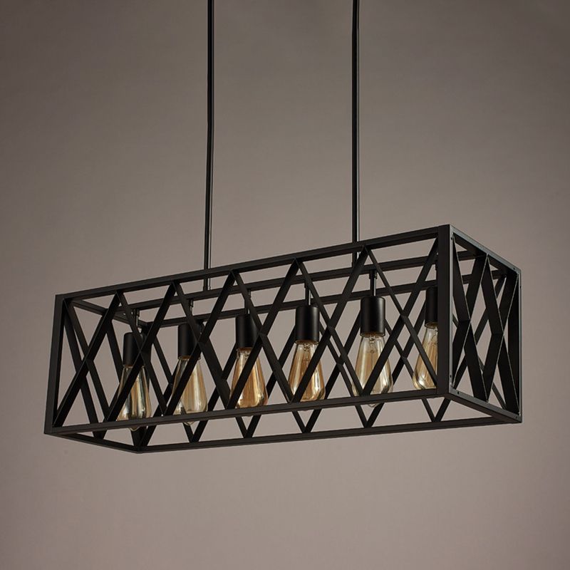4 / 6 - Light Dark Black Kitchen Island Fixture Industrial Iron Rectangle Ceiling Pendant