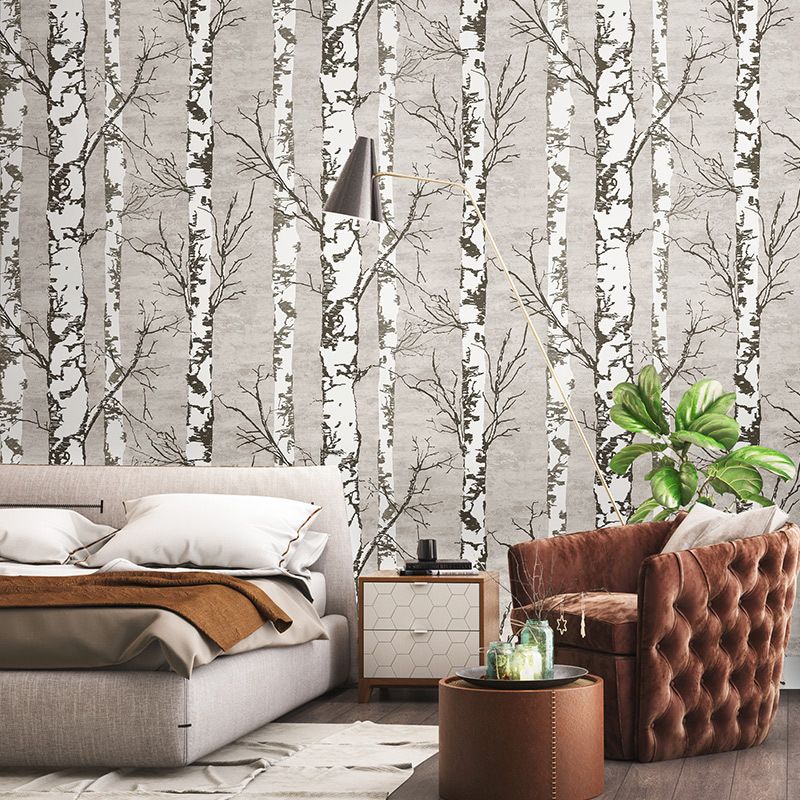 Nordic Forest and Trees Wallpaper in White Water-Resistant Non-Pasted Wall Decor 20.5"W x 33'L