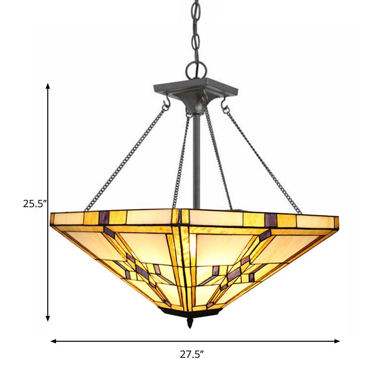 19,5 "/27,5" de large Tiffany Tiffany Vintage Pyramide Chandelier Tache-fenêtre Pendant Pendant inversé en beige pour chambre à coucher