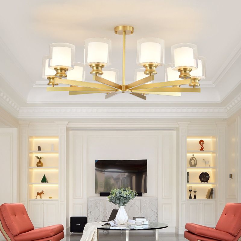 Contemporary Style Cylinder Clusters Pendant Glass Living Room Chandelier Pendant Light in Gold