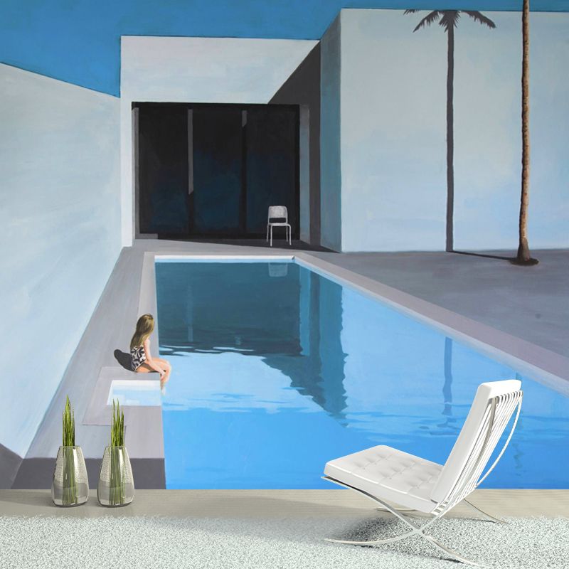 Little Girl in Pool Mural Decal Modern Stain Resistant Living Room Wall Art, Custom Made