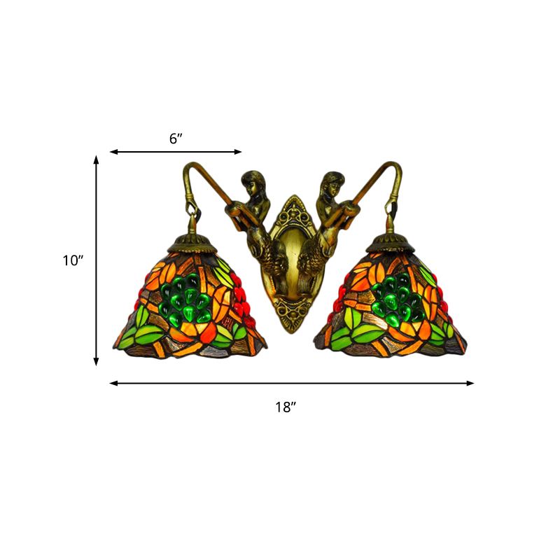Bell Sconce Light Fixture Tiffany Red-Yellow-Green Glass 2 Heads Bedroom Wall Mount Light