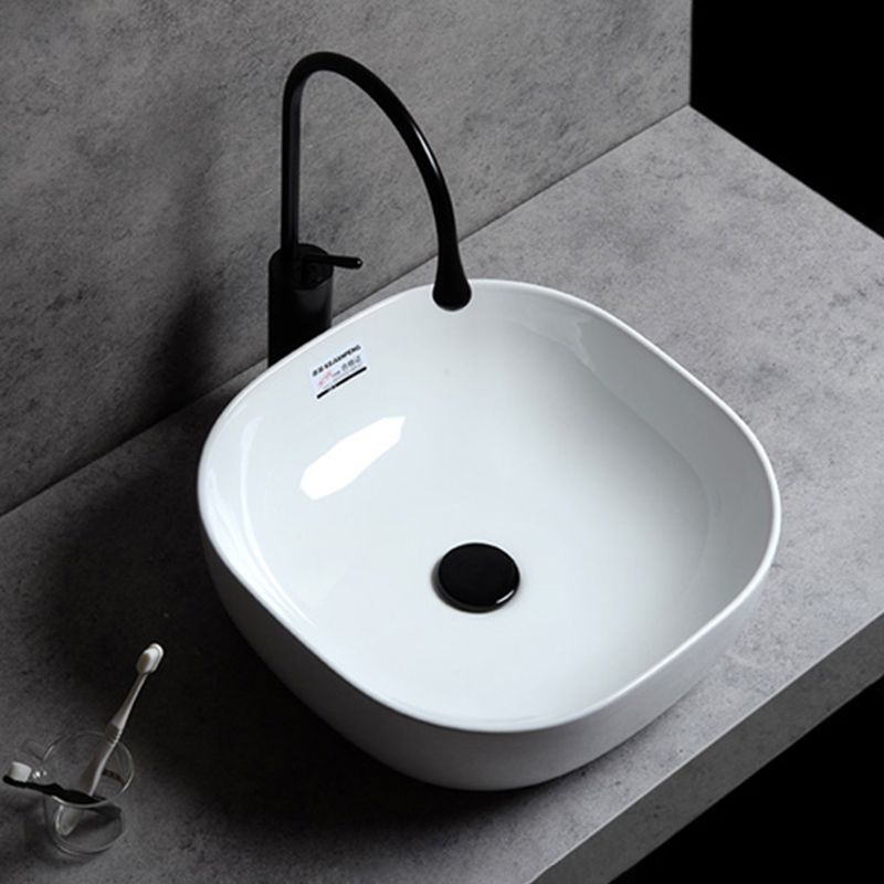 Contemporary Bathroom Sink Single Faucet Hole Solid Color Rectangular Vessel Sink