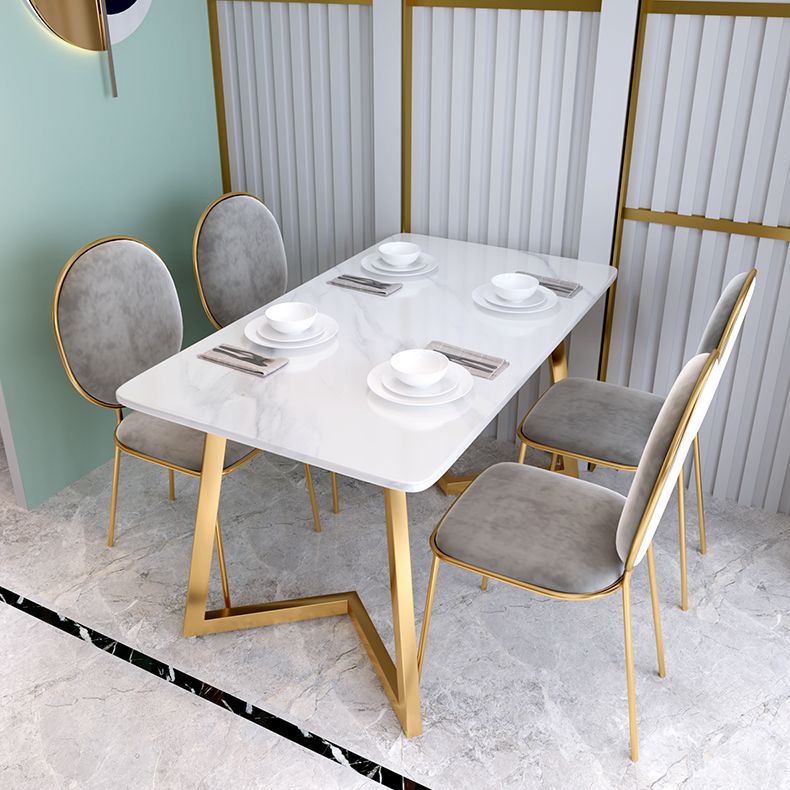 Glam Iron Dinette Set 1/2/5 Pieces Rectangle Sintered Stone Top Dining Table Set