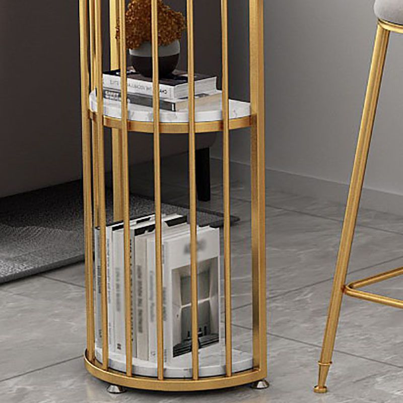 Faux Marble Indoor Glam Bar Dining Table Iron Double Pedestal Bistro Table with Shelve