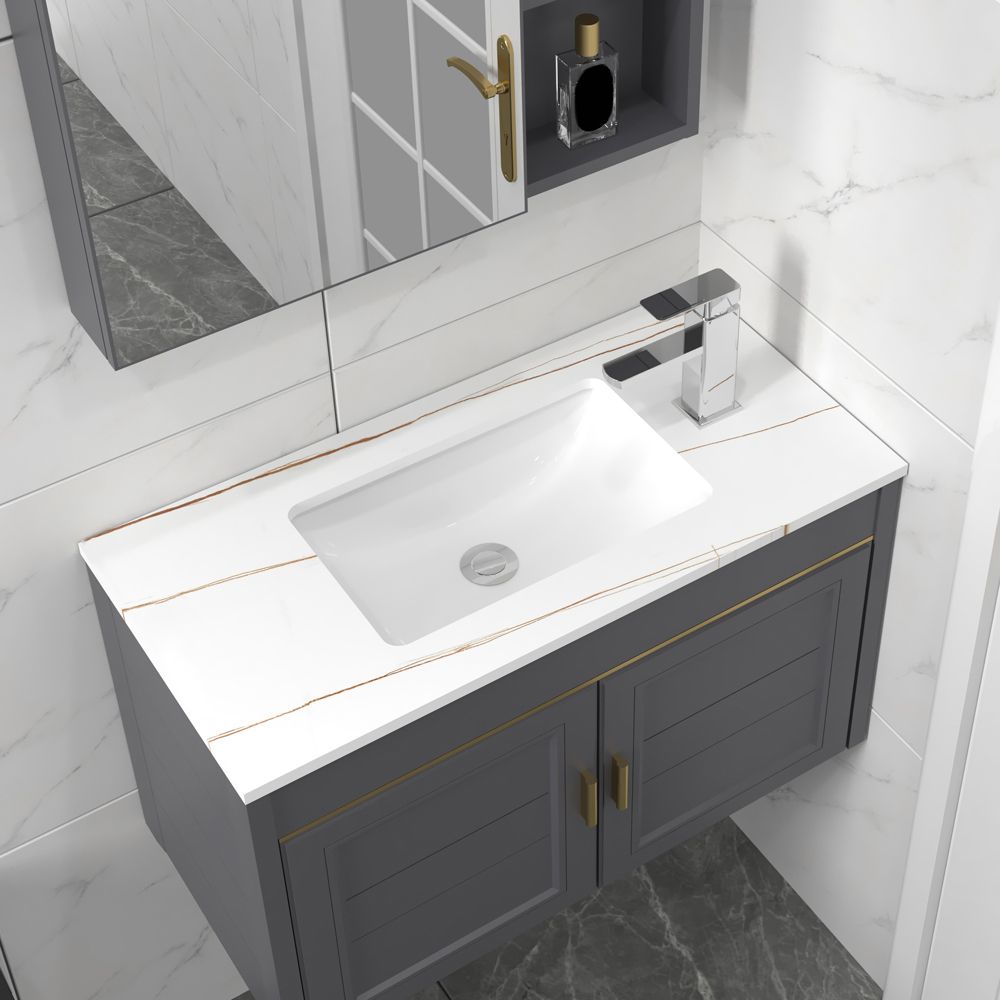 Glam Single Sink Vanity Wall Mount Metal Base Rectangular Bath Vanity