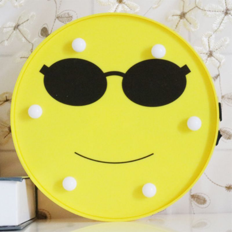 Funny Emoji Expression Wall Light Modernist Plastic Battery LED Yellow Nightstand Lamp