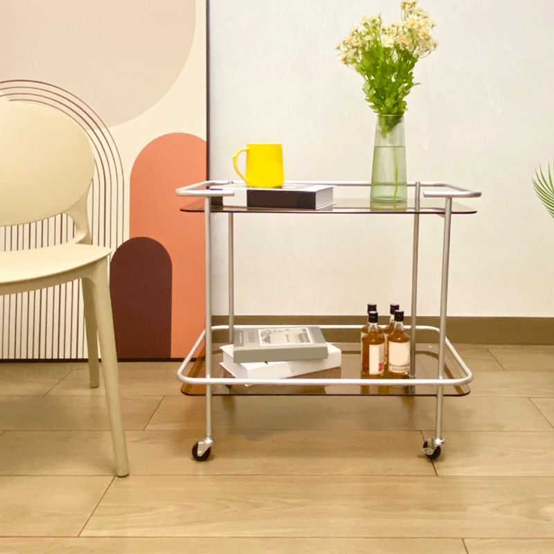 Contemporary Glass End Table with Casters Shelf Included 25.6"w Side Table