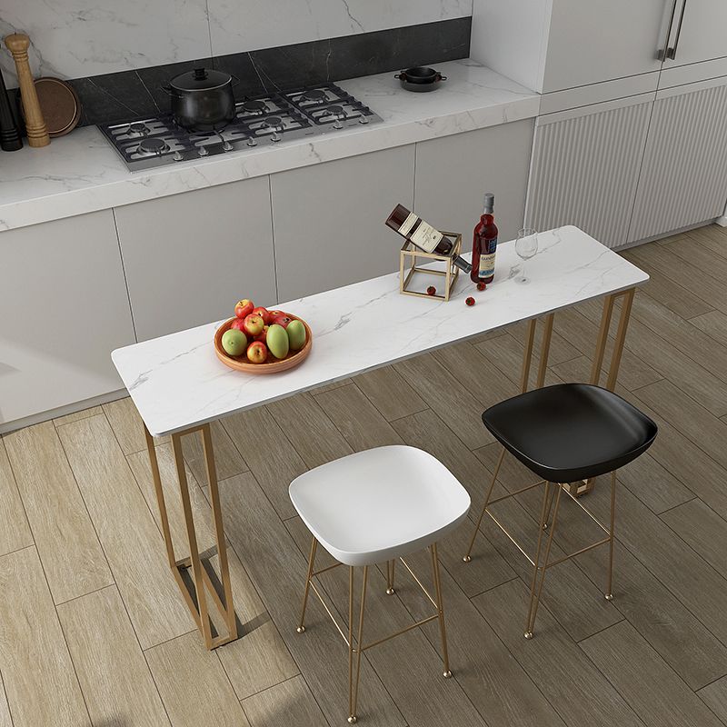 Contemporary Gold and White Counter Wine Table Marble Fixed Table Indoor Patio Bar Table