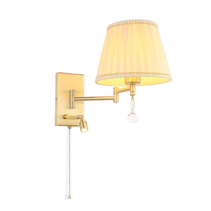 Single Light Wall Sconce in Gold Iron & Fabric Adjustable Wall Lighting Fixture