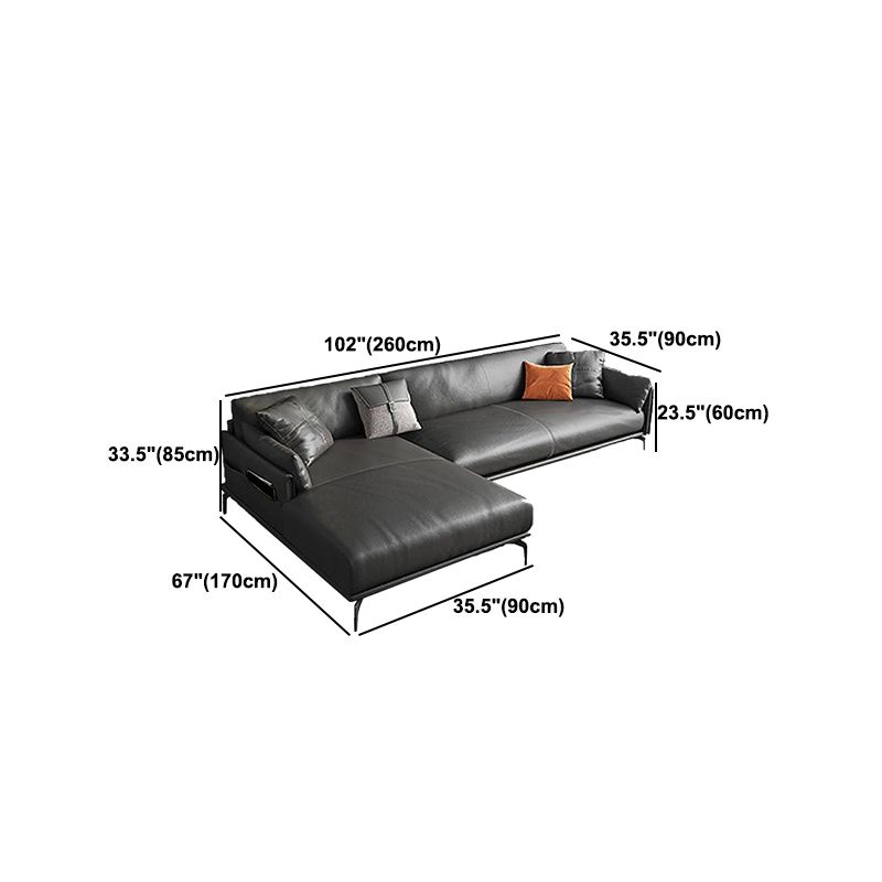 Scandinavian Dark Gray Stain-Resistant Storage Grain Leather Sofa & Chaise