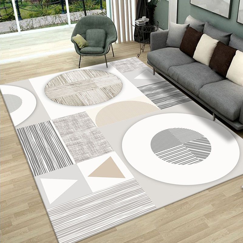 White Modern Carpet Polyester Circle Area Carpet Non-Slip Backing Carpet for Home Decor
