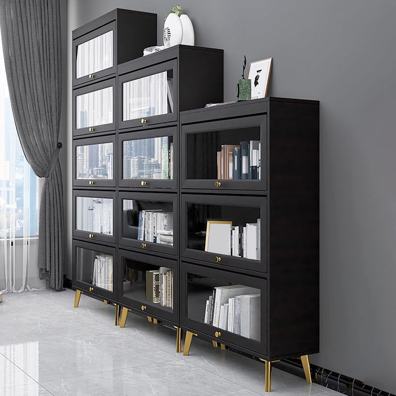 Modern 11.81" W Wooden Side Cabinet with Glass Doors in Black