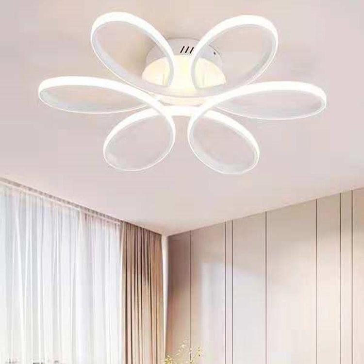Flower-Shaped Semi Flush Ceiling Lights Contemporary Aluminum Ceiling Mount Chandelier for Living Room