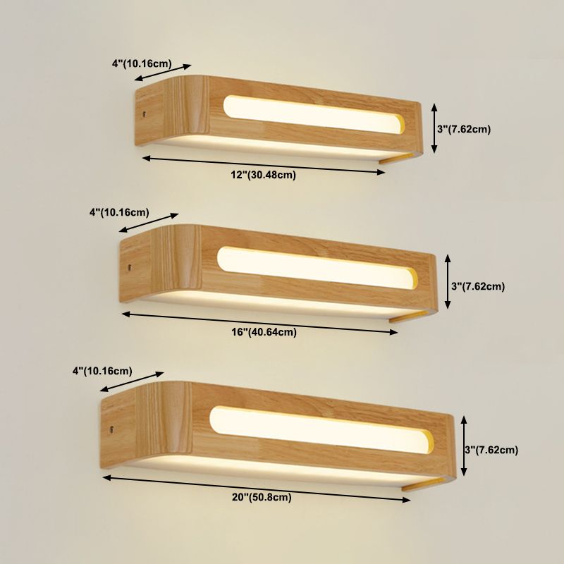 Square Shape Wood Wall Sconce Modern Style 1-Light Mirror Wall Light Fixtures in Brown