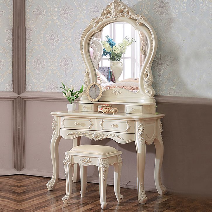 Victorian Storage Makeup Vanity Desk Bedroom Dressing Table Set in White