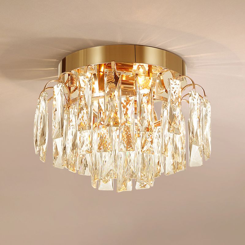 Layered Crystal Rectangles Flushmount Modern Style 2-Bulb Corridor Ceiling Lighting in Nickel/Gold
