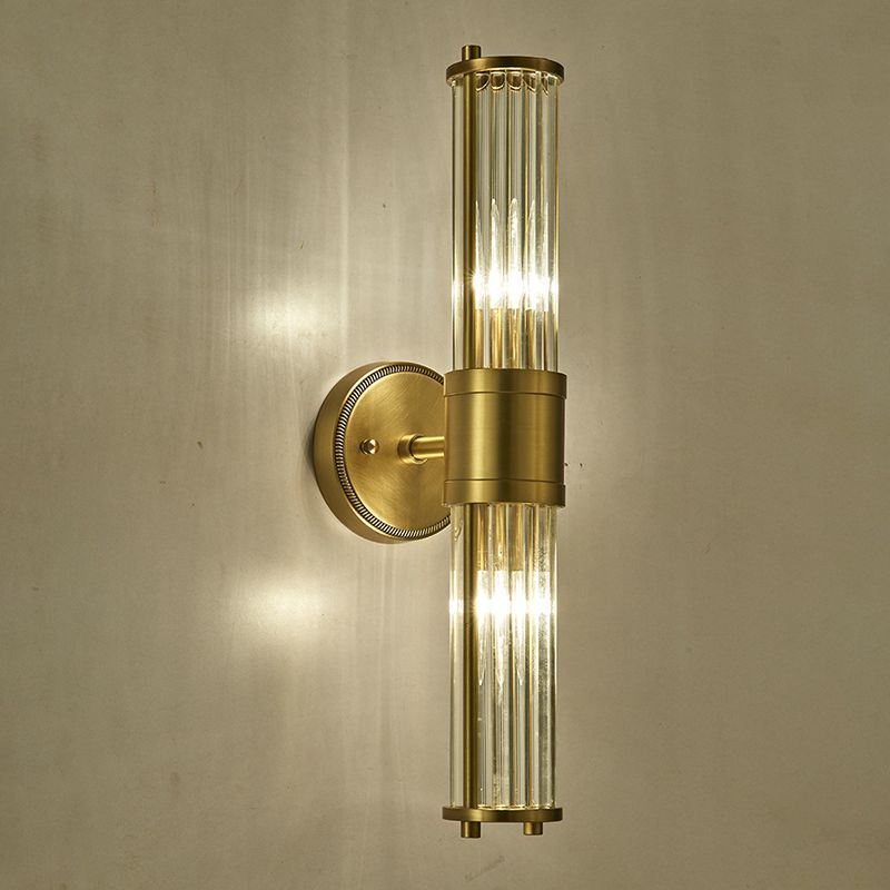 1 / 2 - Light Cylinder Wall Sconce in Gold and Clear Solid Brass and Glass Wall Light