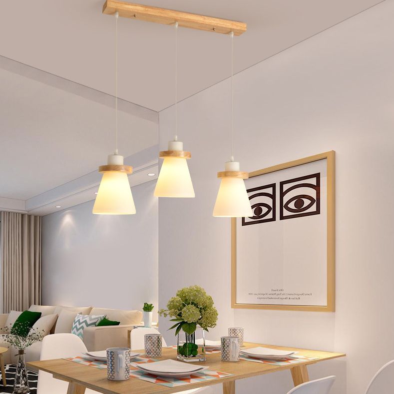 Cone Suspension Pendant Light Modern Wooden Dinning Room Pendant Light Kit in Wood