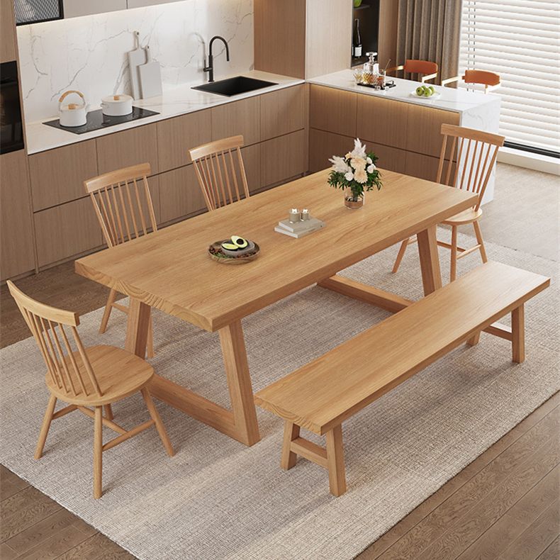 Simplicity Style Dinette Table Rectangle Solid Wood Dinner Table in Brown