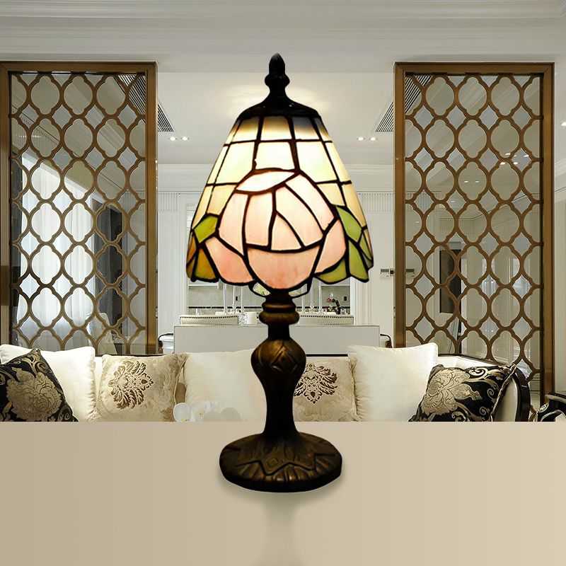 Lampada da tavolo rosa Lampada d'accento a 1 luce in vetro colorato rustico in bianco e rosa per comodino