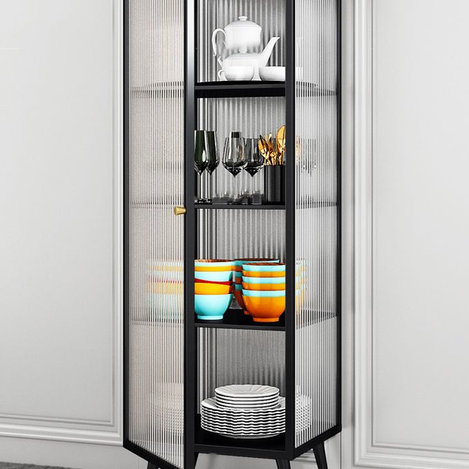 Metal Frame Glass Door Buffet Server Modern Style Kitchen Server for Dining Room