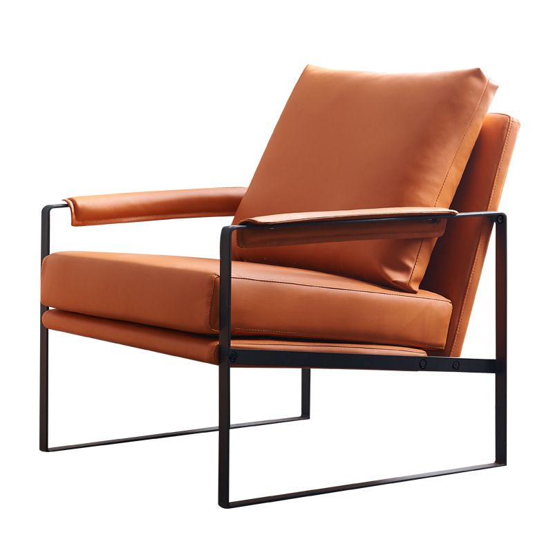 Industrial 27.6"Wide Faux Leather Pillow Back Square Arm Lounge Chair