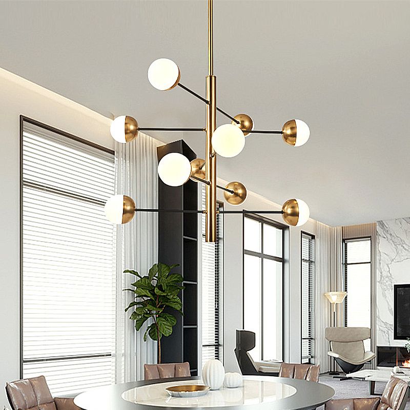 Luce a soffitto a 10 luci, tonalità in vetro smerigliato, a spirale con altezza regolabile