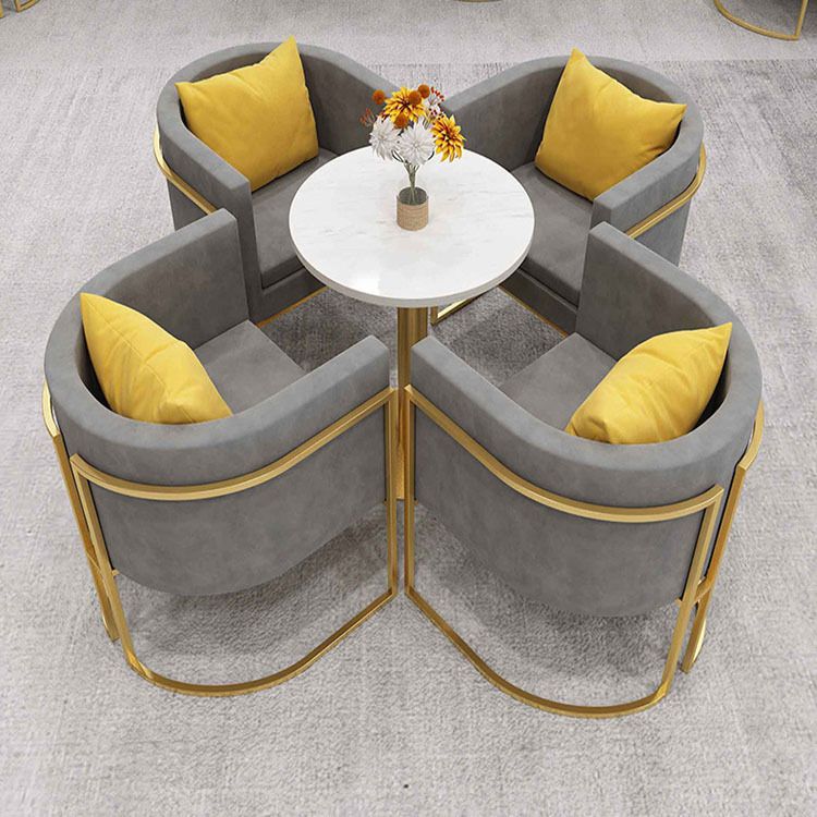 Glam Style Sintered Stone White Dining Room Set with Round Table Formal Dining Table Furniture